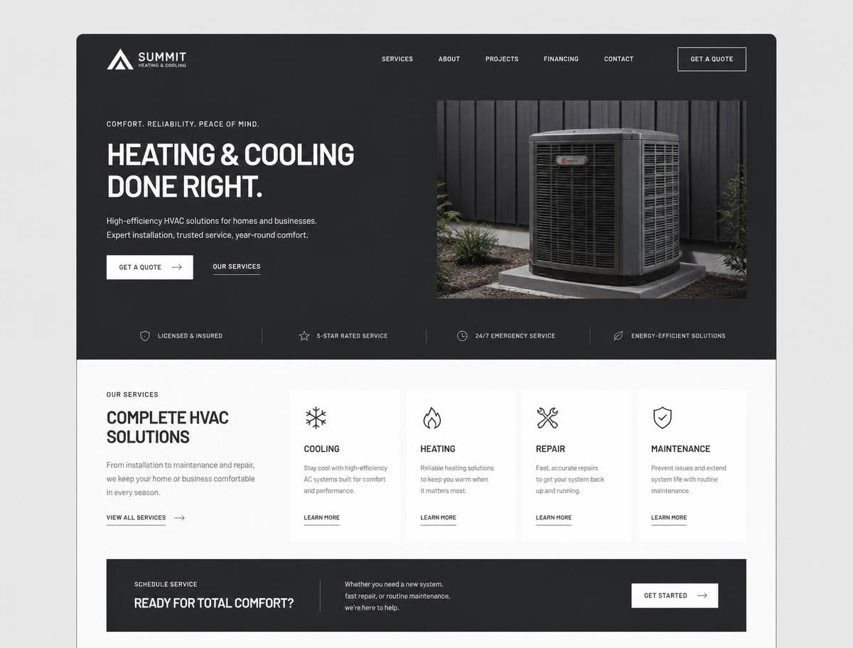 Website design preview for Summit Heating & Cooling