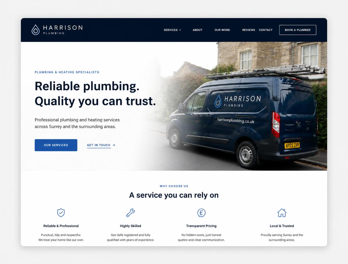 Website design preview for Harrison Plumbing