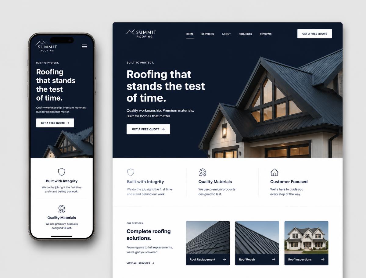 Website design preview for Summit Roofing